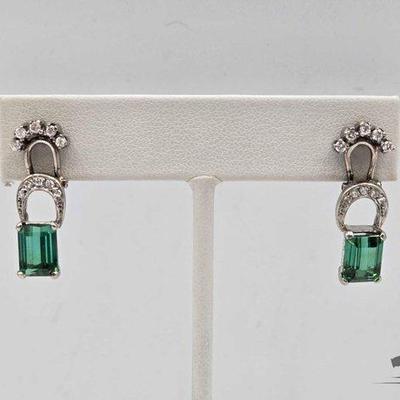 Sale Photo Thumbnail #61: #800 • 10k Gold Emerald and Diamond Earrings, 5.1g
