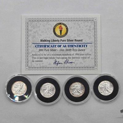Sale Photo Thumbnail #72: #1258 • (4) Walking Liberty Pure Silver Rounds
