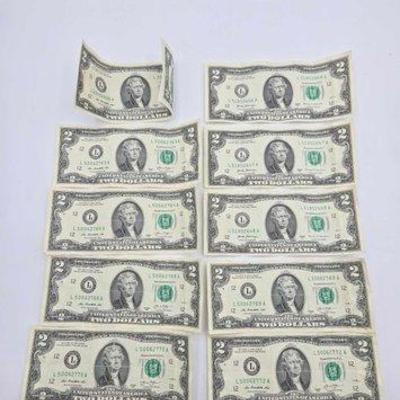 Sale Photo Thumbnail #81: #1502 • (10) $2 Bills with (3) Consecutive Sequences
