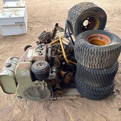 #12058 • 2 Wisconsin Air Cooled TJD Engines, 4 Wheels with Tires, Axles
