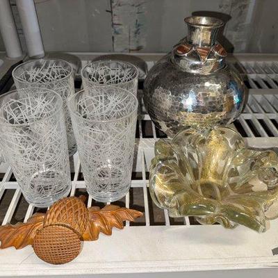 Sale Photo Thumbnail #204: #4528 • Spaghetti String Glasses, Candy Dish, Decor and Vase with Jar
