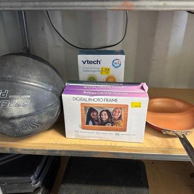 Sale Photo Thumbnail #250: #5522 • 3 Digital Photo Frames, VTech Digital Audio Monitor, Spalding Basketball, Red Copper Frying Pan
