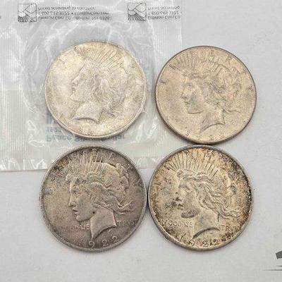 Sale Photo Thumbnail #78: #1352 • (4) 1922 Silver Peace Dollars
