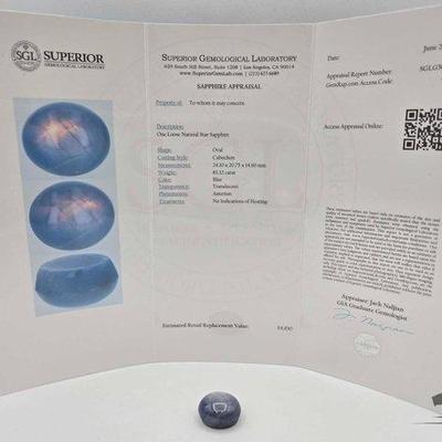 Sale Photo Thumbnail #62: #990 • Natural Star Sappbire Oval Cabochon with SGL Report, 83.32 Carats
