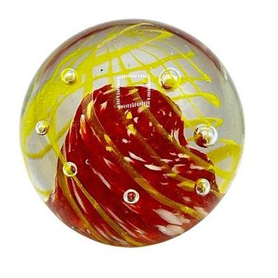 Lot 013   
Murano Style, Vintage Yellow and Red Swirl Glass Paperweight