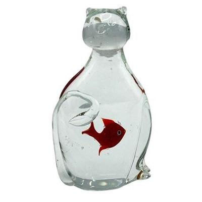 Lot 012   
Murano, Glass Cat With Bright Orange Fish Paperweight