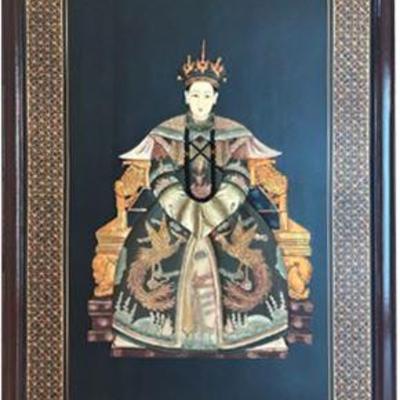 Lot 013-344   
Chinese Ancestor Portrait, with Applied Stone, Vintage