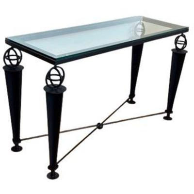 Lot 380  
Designer Wrought Iron And Glass Console Table