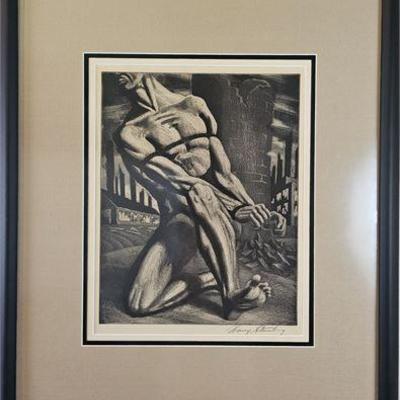 Lot 008   
Harry Sternberg (1904-2001) "Enough" 1947 Etching, Pencil-Signed
