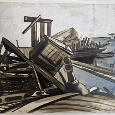 Lot 083   
Chet La More (1908-1980) "River Scene" 4 Color Wood Cut, Signed