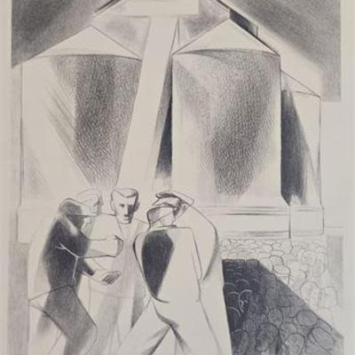 Lot 081 
Stefan Hirsch (1899-1964), Untitled (Labor Meeting) 1936 Lithograph, Signed