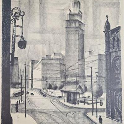 Lot 093   22 Bid(s)
Martin Linsey (1915-2010), "Public Square", Cleveland Lithograph, Signed
