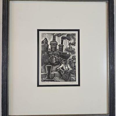 Lot 004   
Isaac Sanger (1899-1986) "Tugboats" Wood Engraving