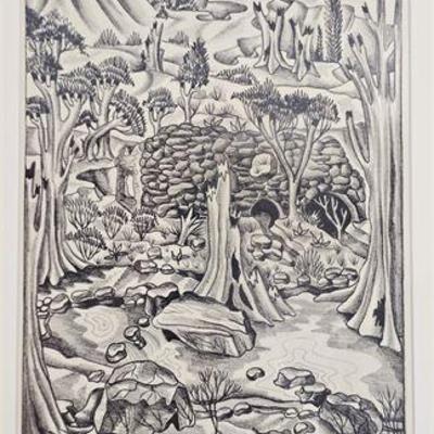 Lot 099  
John Stenvall (1907-1998) "Mexican Landscape" 1940 Lithograph