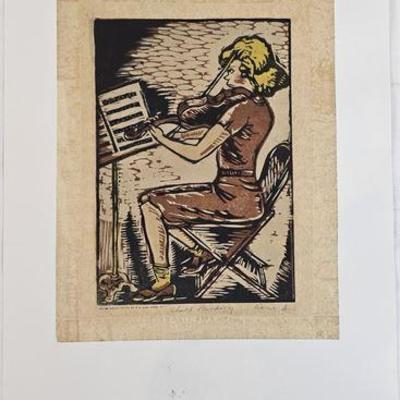 Lot 180  Harry Rein (1908-1969) "Child Prodigy" Woodcut in Color, Signed