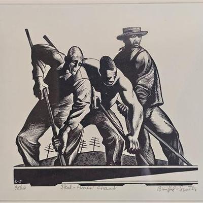 Lot 103  
Bernard Brussel-Smith (1914-1989) "Steel-Linin' Chant, 1945 Wood Engraving