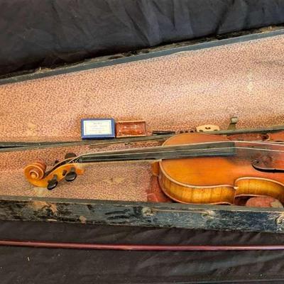 Vintage Violin with Bow, Case, and Accessories
