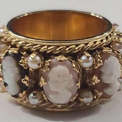 14K Gold Cameo Ring, Size 6