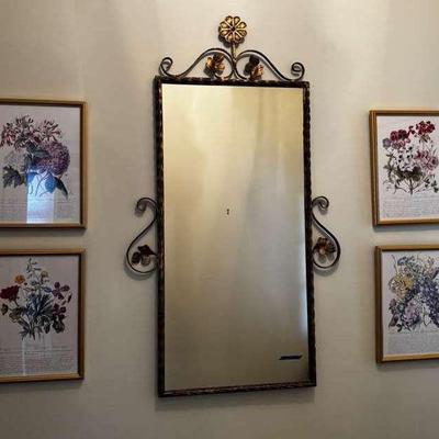 Floral Botanical Prints & Ornate Wall Mirror