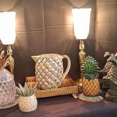 Pineapple-Inspired Home Decor with Lamps and Ceramic Pitcher