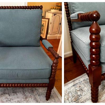 Craftmaster Spindle Accent Chair with Blue Upholstery