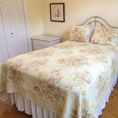 Antique Wrought Iron Bedframe With Full Mattress, Boxspring & Distressed Headboard