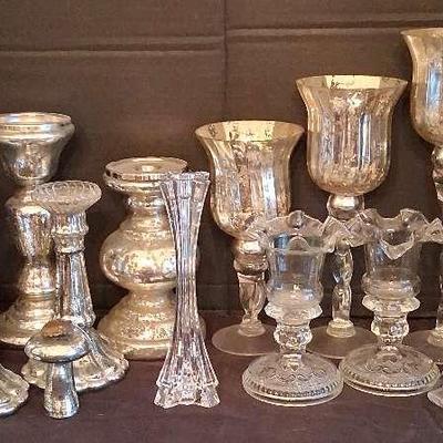 Mercury Glass and Clear Glass Candleholder Collection