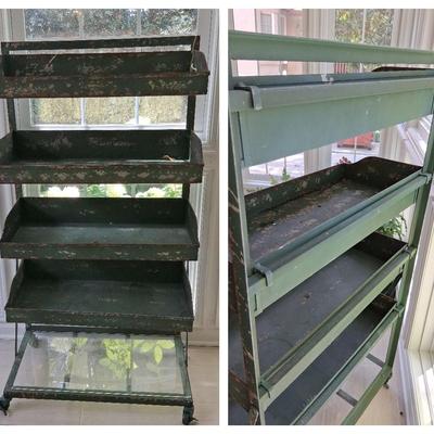 Rolling Rustic Metal Plant Stand