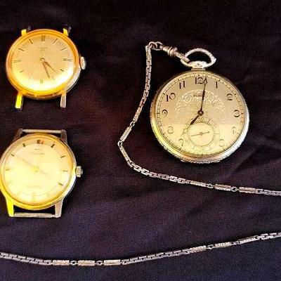 Vintage Timex, Waltham & Elgin Pocket Watch Trio