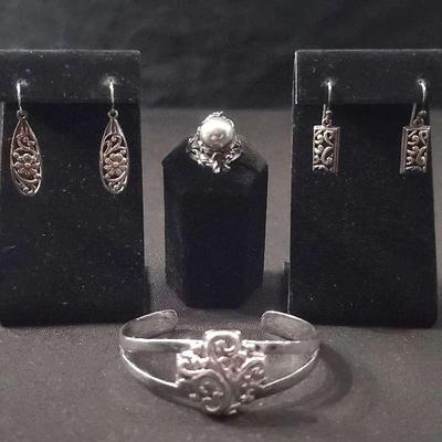 Sterling Earrings, Ring And Bracelet 