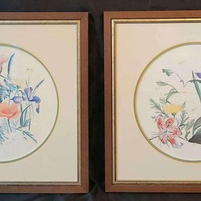 Custom Framed Floral Artwork Pair with Museum Glass