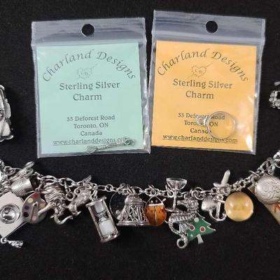 Sterling Silver Charm Bracelet with Charland Designs Charms