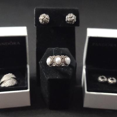 Pandora Ring And Charms With .925 Earrings And Ring