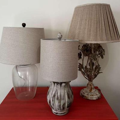 Decorative Table Lamp Trio Featuring Metal Floral Base Lamp