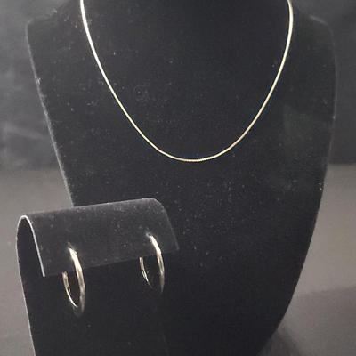 14K Gold Necklace And Hoop Earrings 