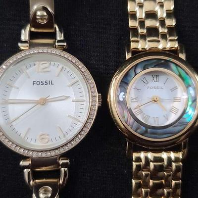 Pair of Ladies Fossil Watches, Gold-Tone, 7" Length