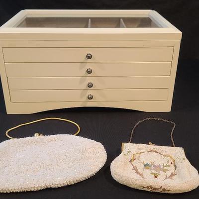 Jewelry Storage Case with Two Vintage Beaded Purses