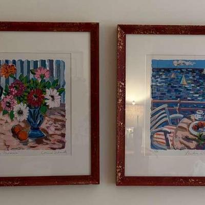 Corinne Schminke Signed and Numbered Prints: “In Provence” & “Luncheon In Cannes” 