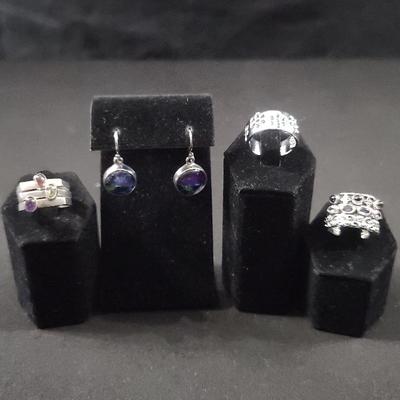 Sterling Silver Rings (Sizes 8 & 9) with Earrings – Approx. 35.59g