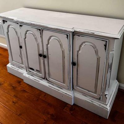 Ethan Allen Distressed White Accent Cabinet