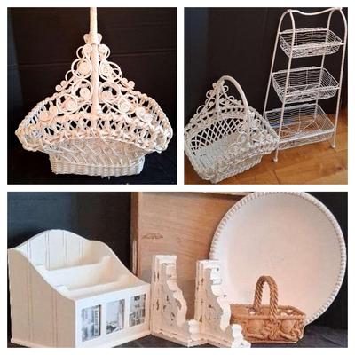 White Wire Shelf, Wicker Basket & Decorative Accents