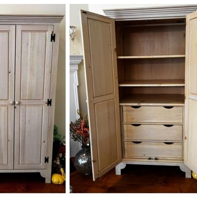 Whitewashed Wardrobe Cabinet with Dovetail Drawers