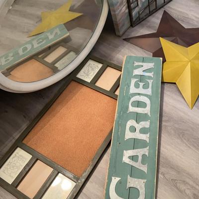 Assorted Home Decor: Oval Mirror, Metal Stars, Eddie Bauer Corkboqrd 
