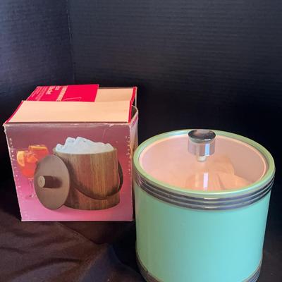 Vintage IRVINWARE Lt Green w/ Silver Trim, Vinyl Ice Bucket Chiller w/ Box Retro
