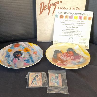 2 De Grazia Porcelain Plates And 2 Magnets