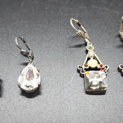 (2 Sets) Brilliant Art Deco Style Earrings With Large Rhinestones