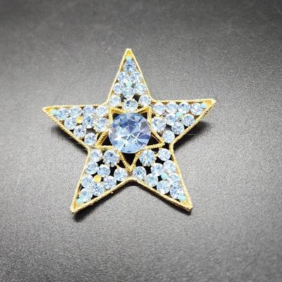 Blue Star Brooch Pin Gold Metal