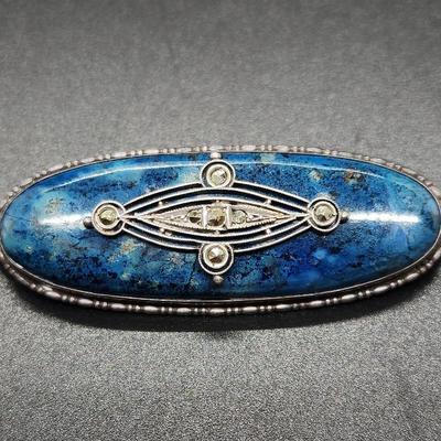 Blue Stone Brooch With Rhinestones 