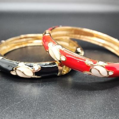 Red & Black Turtle Cloisonnne Enamel Bracelets 
