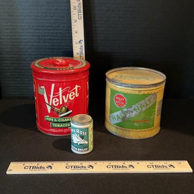3 Vintage Tobacco Tins - Various Sizes Velvet Half & Half